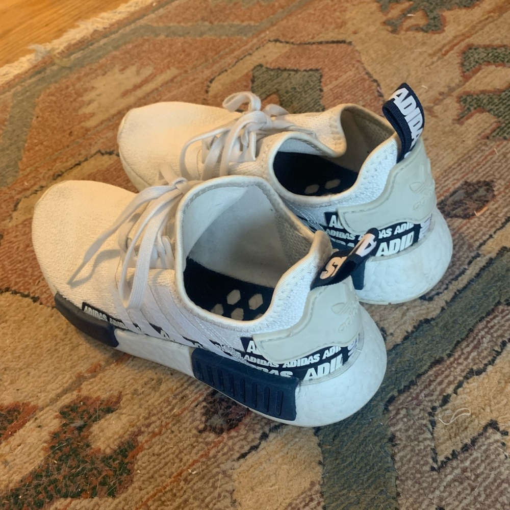 Adidas White and Navy Blue NMD Sneakers kids size 4.5 fits women’s size 6